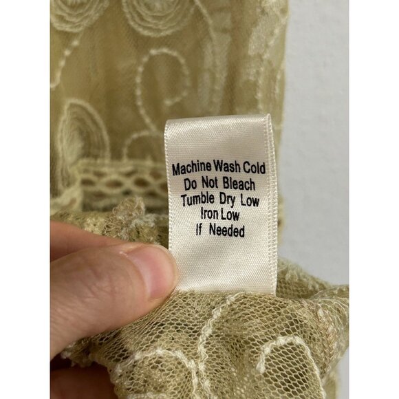 Blue Bird Sheer Beige Embroidered Lace Tunic Top V Neck Short Sleeves Size L - Picture 8 of 11